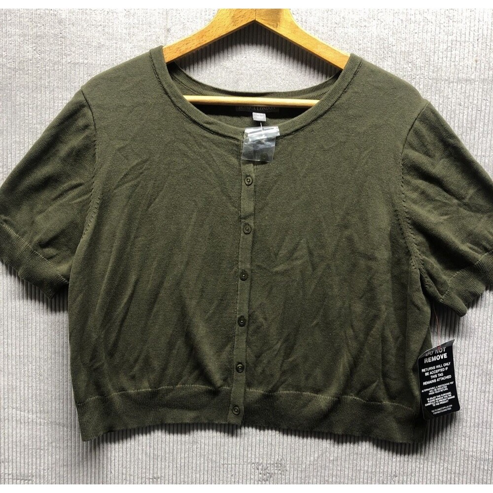 Jessica London Shrug Womens 18/20 Army Green Cardigan Fall Button Front NWT